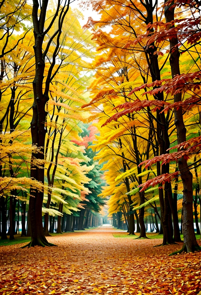  Natural landscapes during autumn.  Forests with fallen leaves