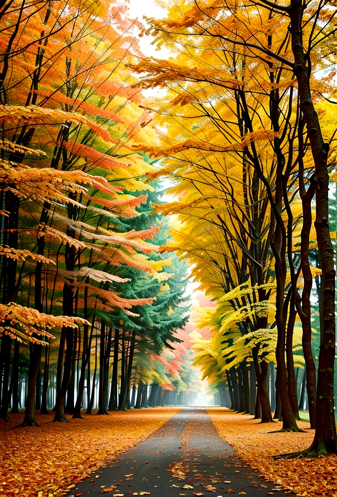  Natural landscapes during autumn.  Forests with fallen leaves