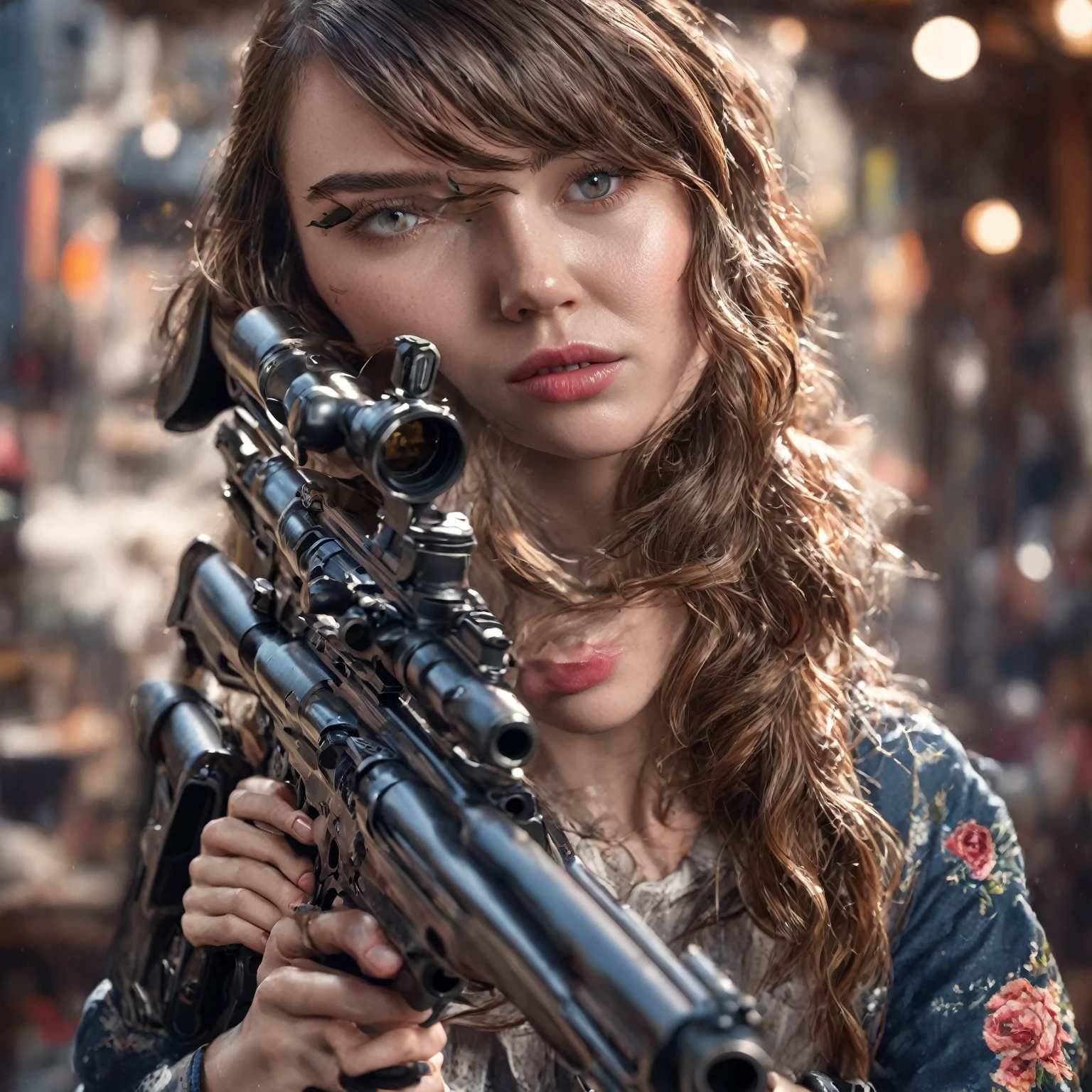 girl with a gun highly detailed, 8K