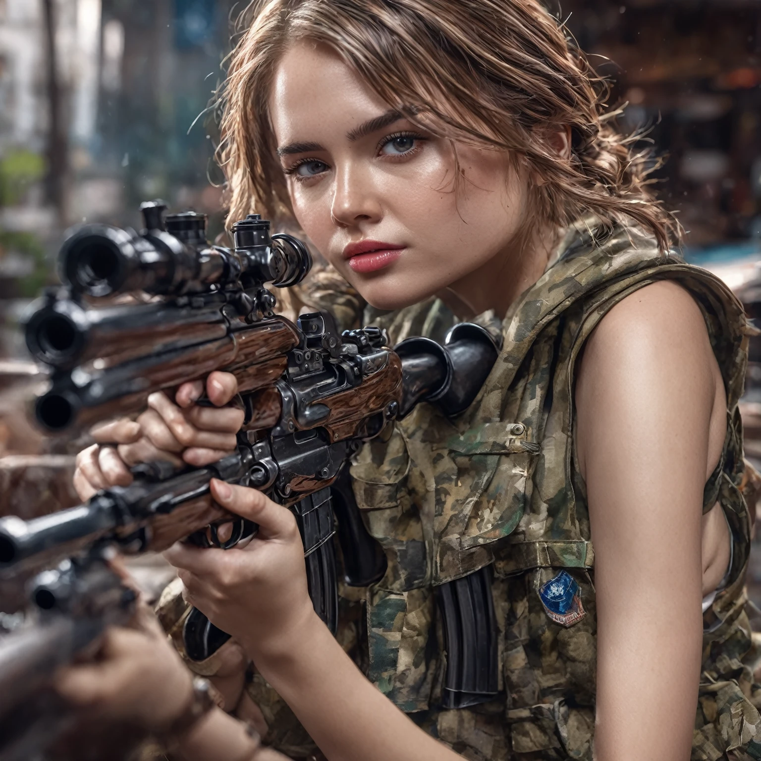 girl with a gun highly detailed, 8K
