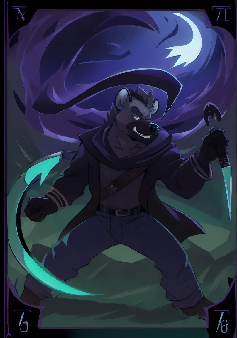 hyena,Black mist,sickle,grim Reaper,Tarot(card)(best quality)