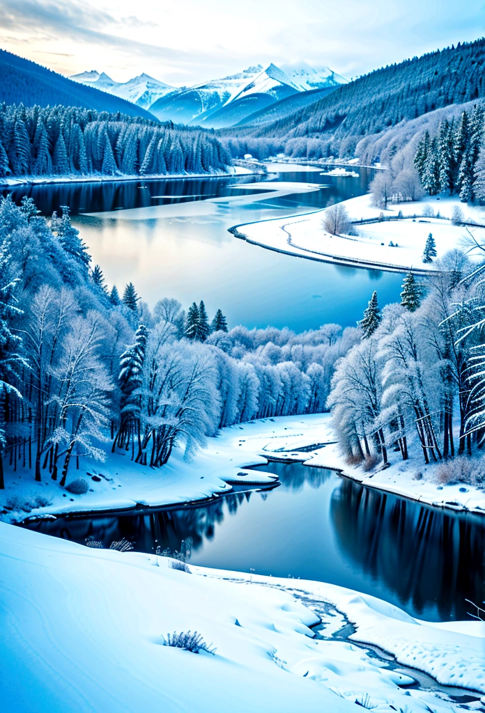 Natural scenes during winter, frozen lakes.