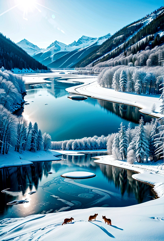 Natural scenes during winter, frozen lakes.