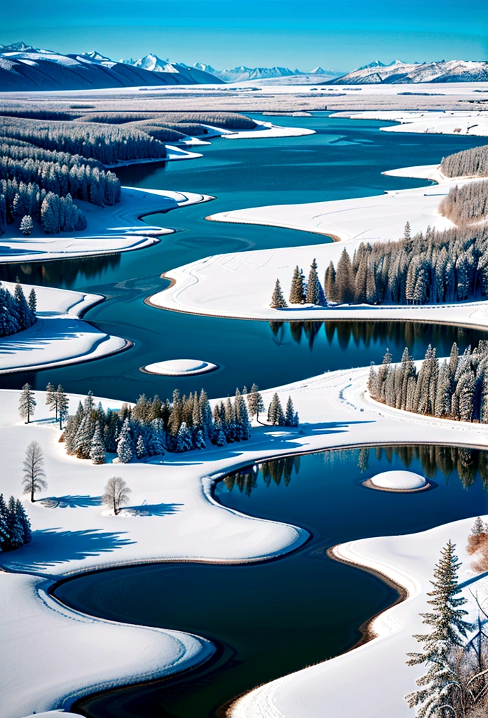 Natural scenes during winter, frozen lakes.