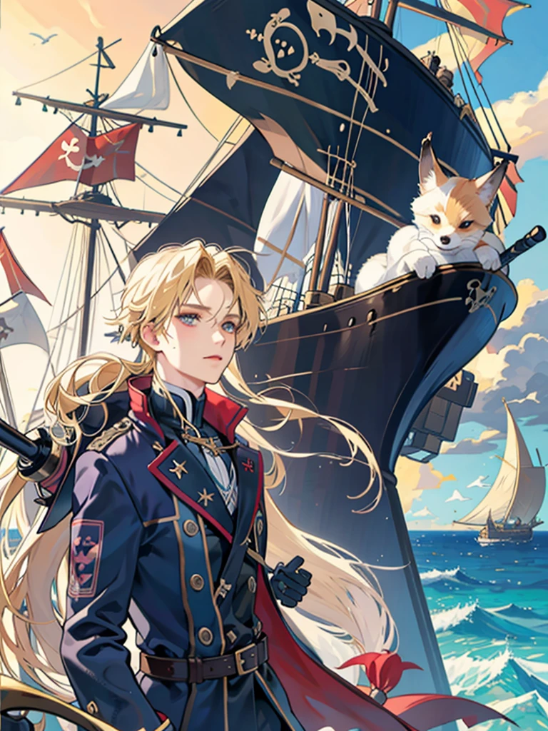 Alone，pirate，blond，juvenile，Gambit，Ship，On board，Voyage，Sea Central，storm，Little fox pet