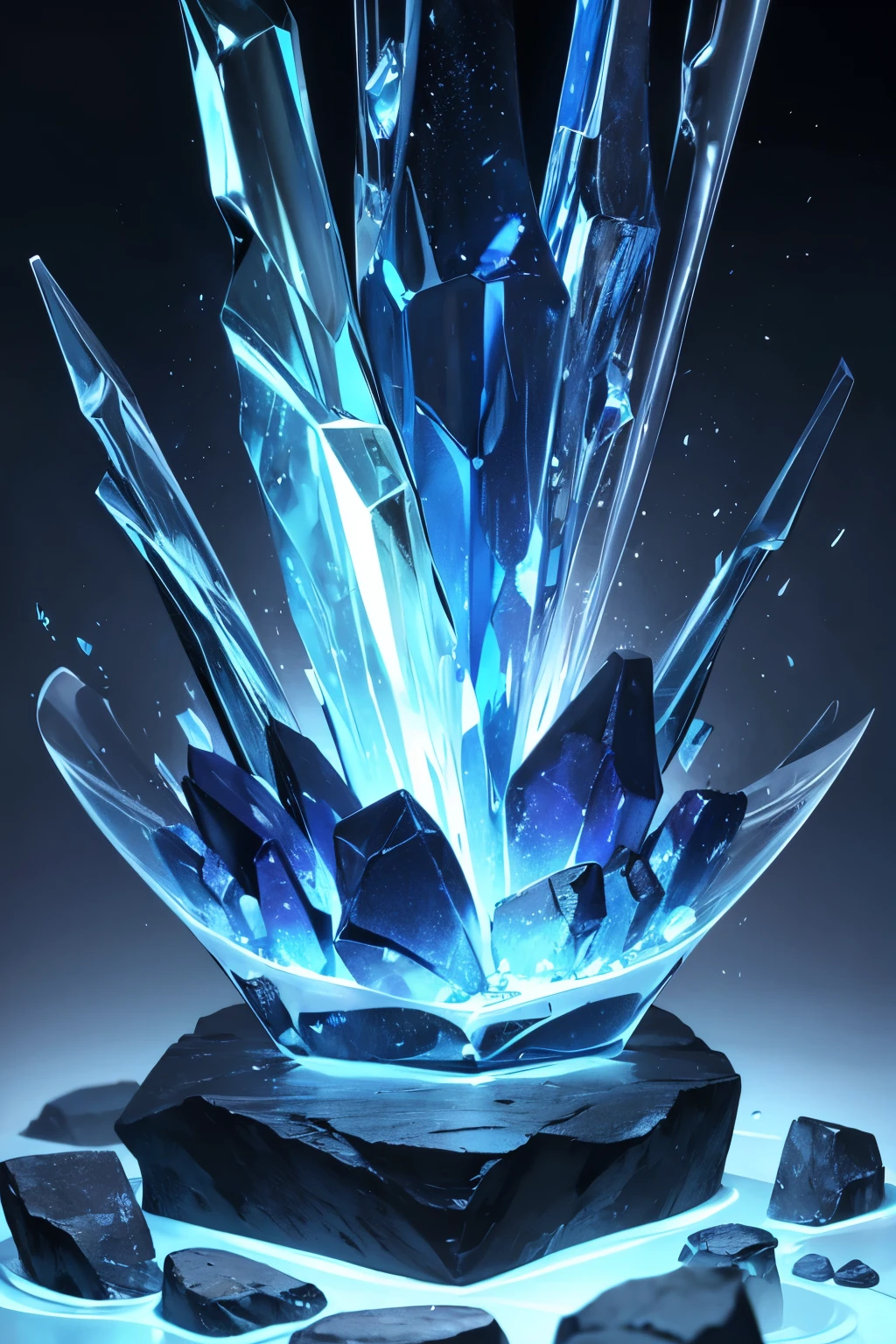 Beautiful blue ore。The three pieces are one lump.。Objects only。Fantasy。Transparency。There are no people in this image。