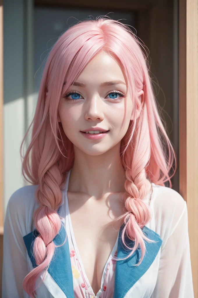 The joy of the film, with pink hair, light yellow skin and blue eyes