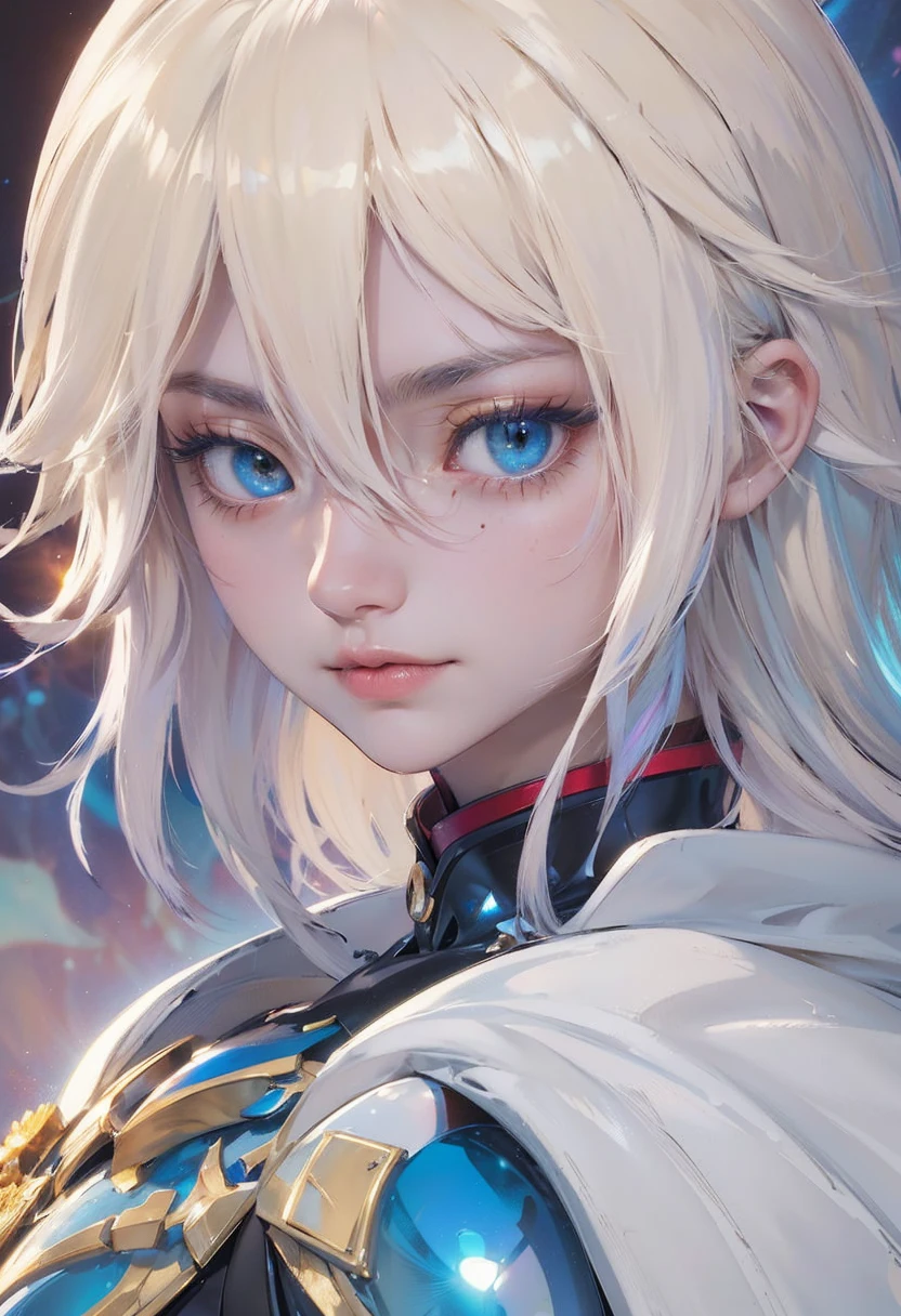 (masterpiece, top quality, best quality, official art, beautiful and aesthetic:1.2), (1 man - Seraphim), extreme detailed,(fractal art:1.3),colorful,highest detailed. (platinum fluffy hair down to the middle of the neck, scars on the face in the middle and lip, heterochromia), (man, he/his/him), ((MAN))