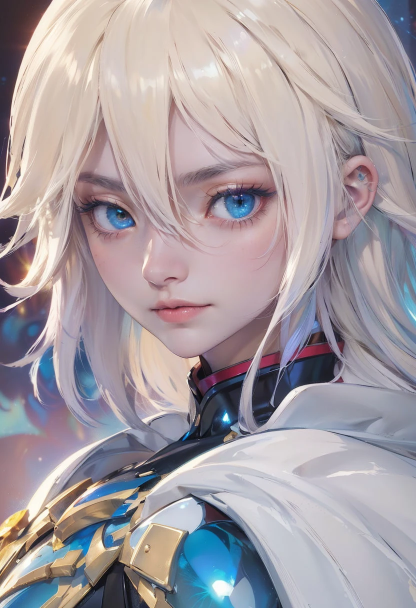 (masterpiece, top quality, best quality, official art, beautiful and aesthetic:1.2), (1 man - Seraphim), extreme detailed,(fractal art:1.3),colorful,highest detailed. (platinum fluffy hair down to the middle of the neck, scars on the face in the middle and lip, heterochromia), (man, he/his/him), ((MAN))
