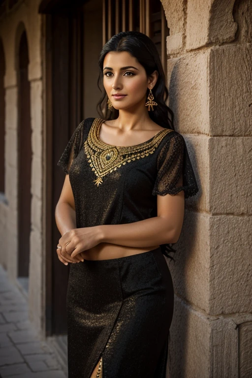 best qualityer, Photo of a beautiful Kabyle woman, black hair, 40 year old, whole body, sensual clothes, skin detailed, Caucasian skin, soft lighting, realisitic, best qualityer, 8K, high détail