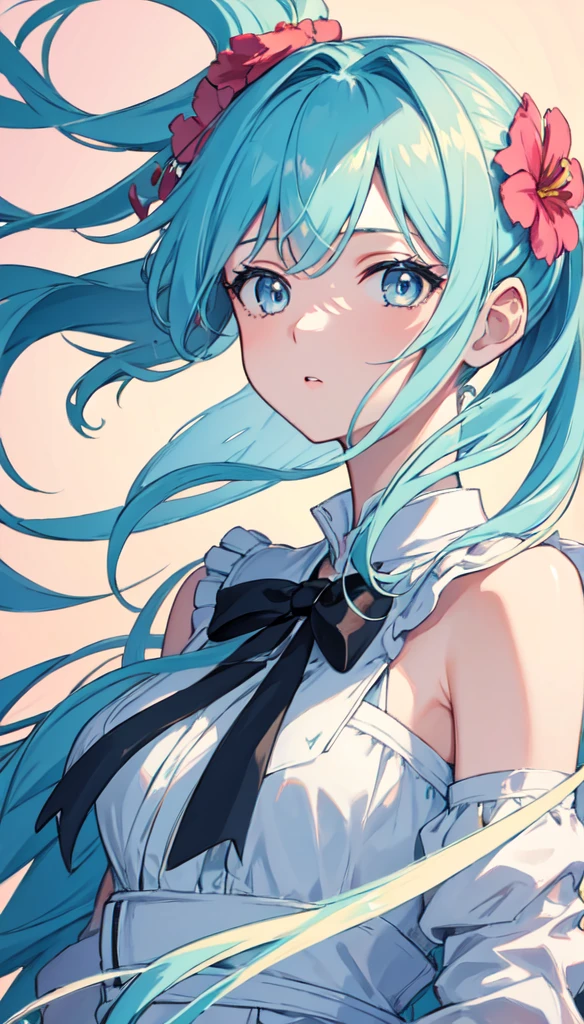 (masterpiece), (best quality), (ultra detailed),(disheveled hair),(illustration), (1girl), (Fashionable clothing), standing, Fashion model, looking at viewer, (interview), (simple background),beautiful detailed eyes, delicate beautiful face, Floating,(high saturation),(colorful splashes),colorful bubble,(shining), focus on face, ponytail, kamisato ayaka, light blue hair, bangs, hair ring, floating flowers, floating hairs, (shining), best lighting, best shadow,