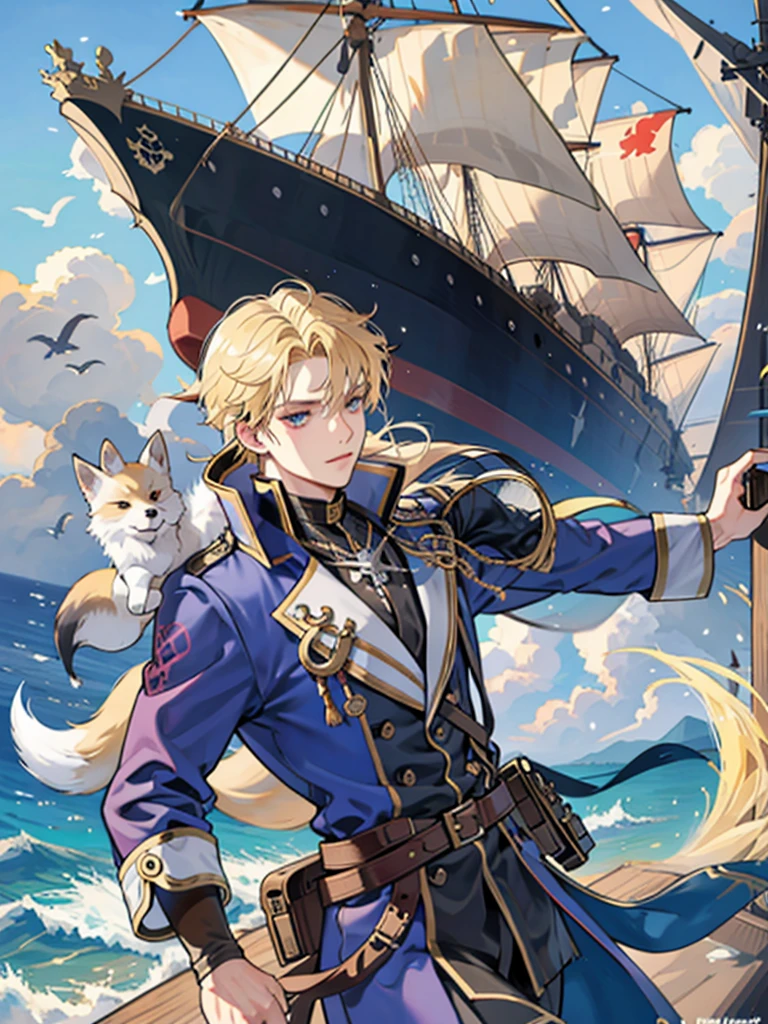 Alone，pirate，blond，juvenile，Gambit，Ship，On board，Voyage，Sea Central，storm，Little fox pet
