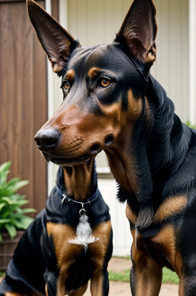 Medium dog doberman and german shepherd mix, ears up.