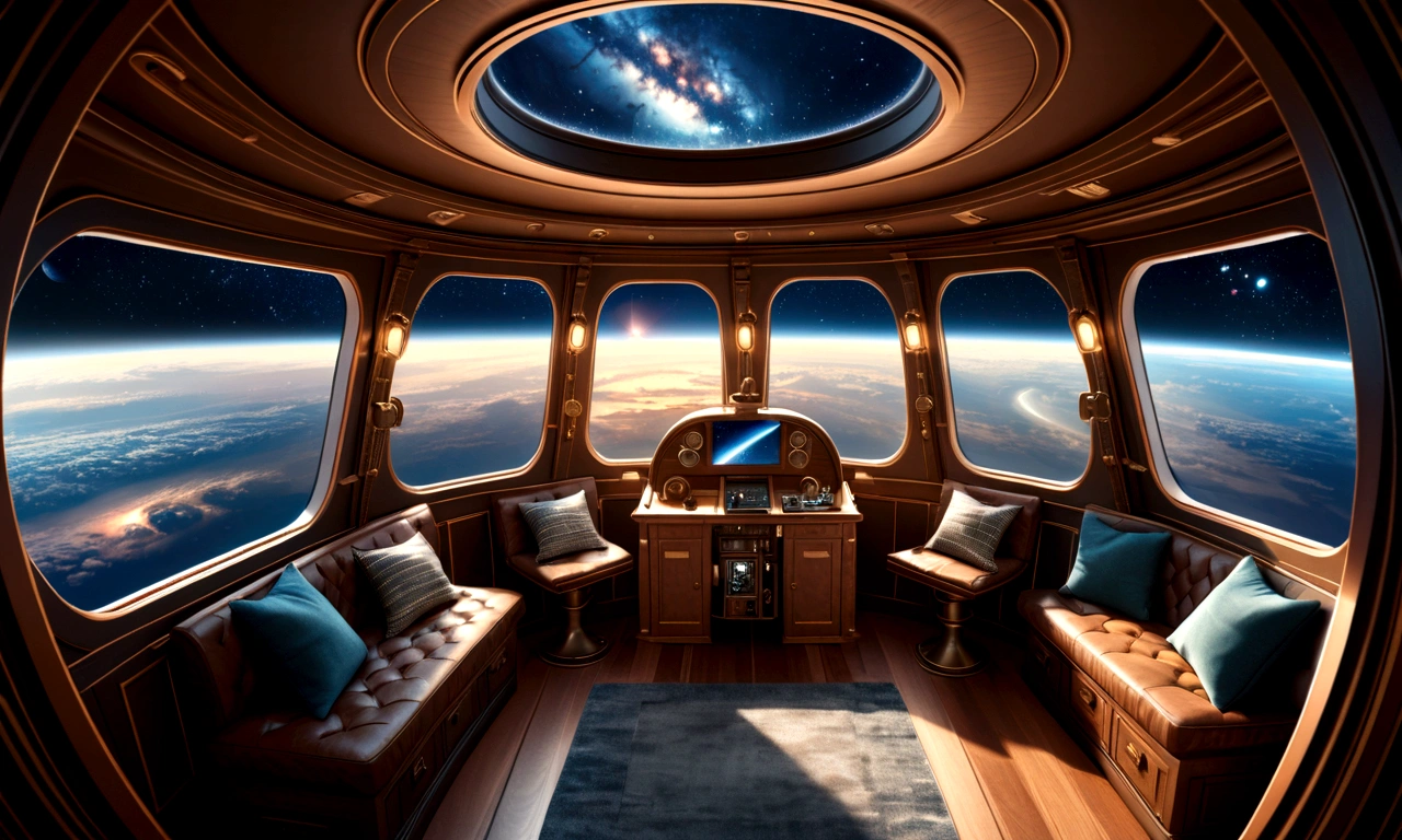 Spectacular views of the galaxy from an airship cabin, (Ultra-high resolution,8K),Fantasy, The world of picture books