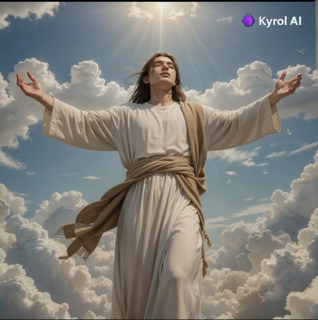 Him ascending to heaven and being received by the angels