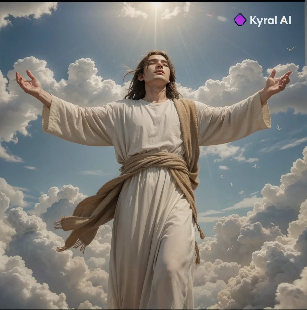 Him ascending to heaven and being received by the angels