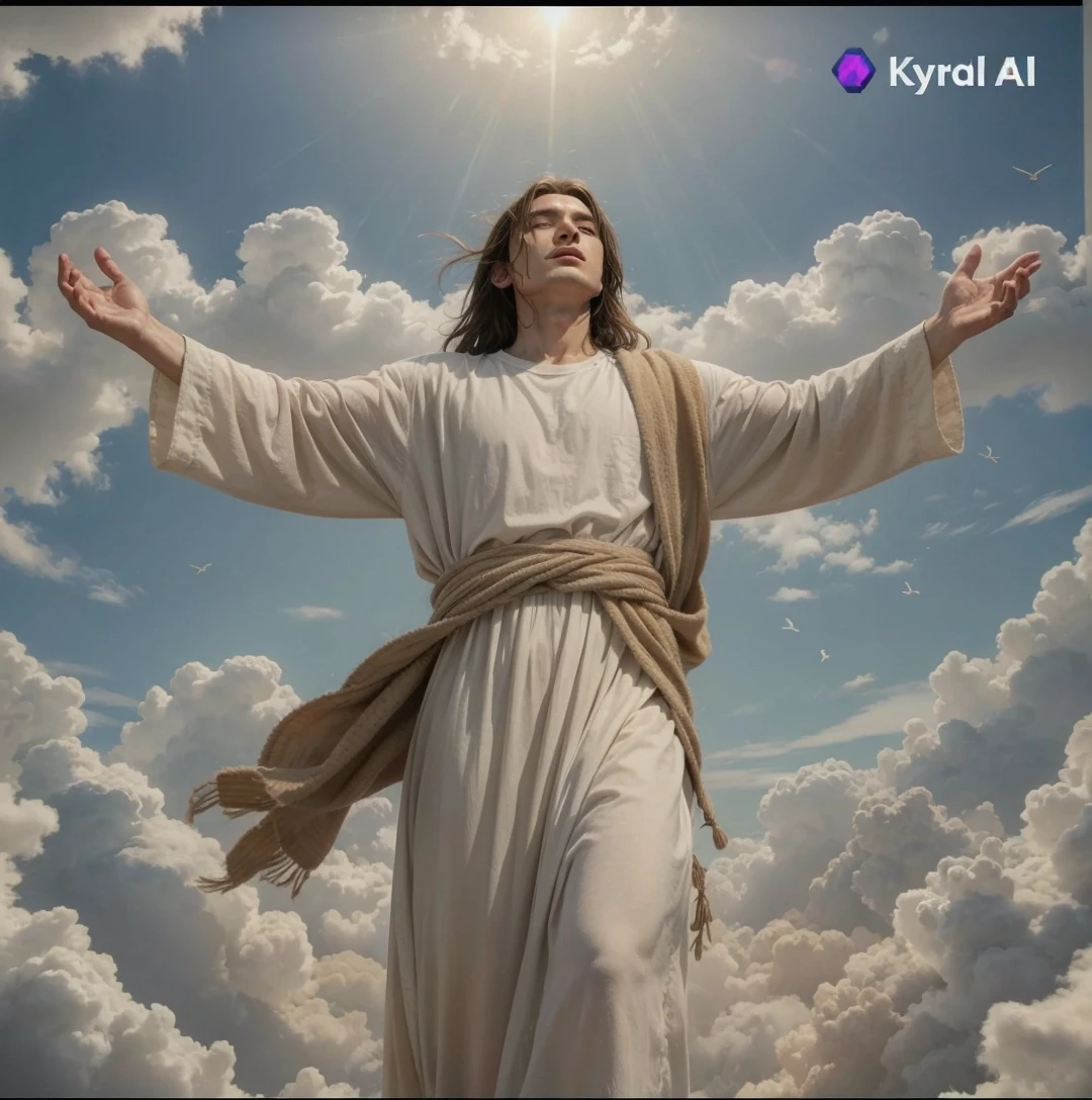 Him ascending to heaven and being received by the angels
