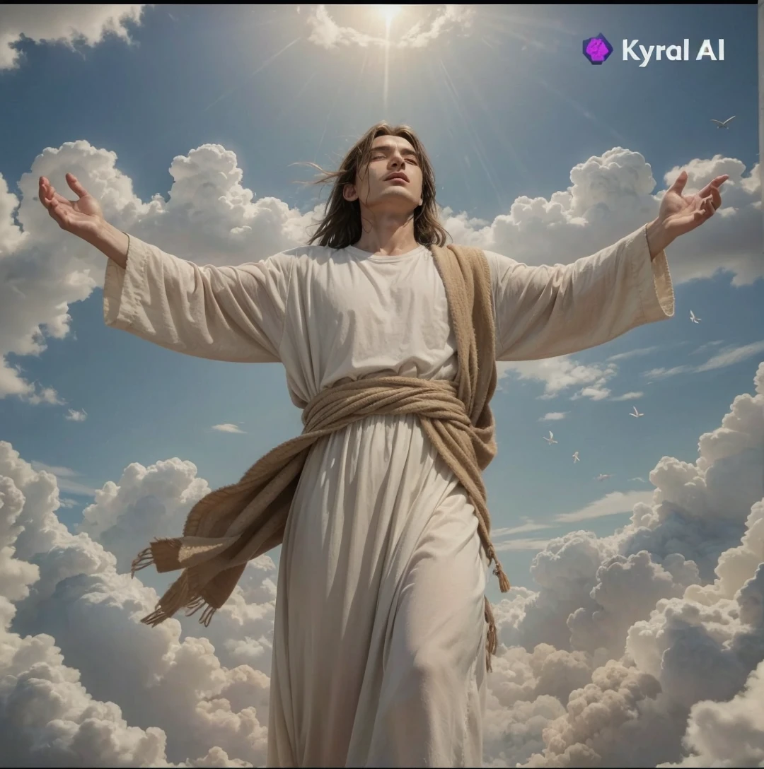 Him ascending to heaven and being received by the angels 
