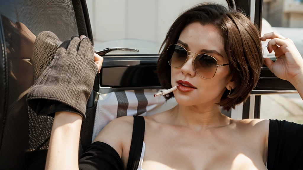 Marilyn Monor smokes and wears sunglasses