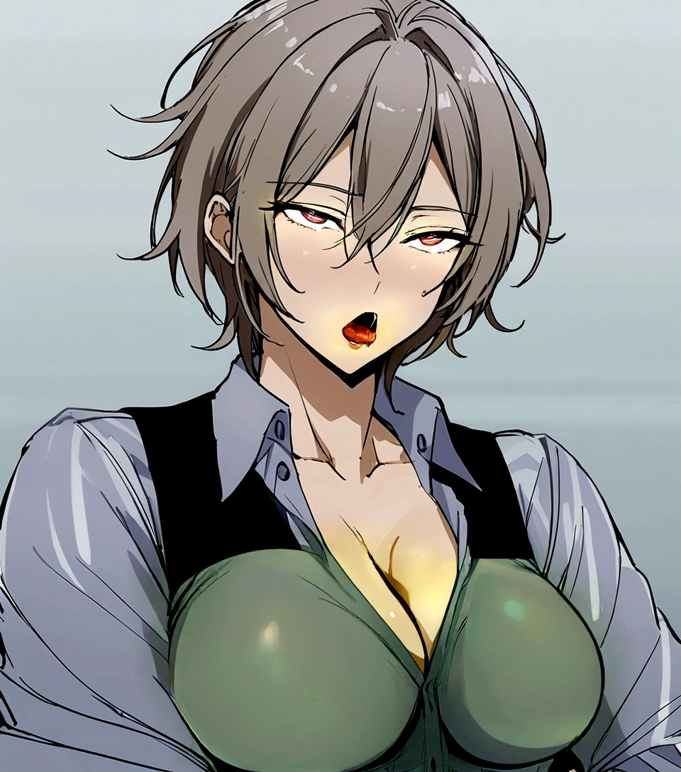 Hands massaging breasts from behind、Saliva