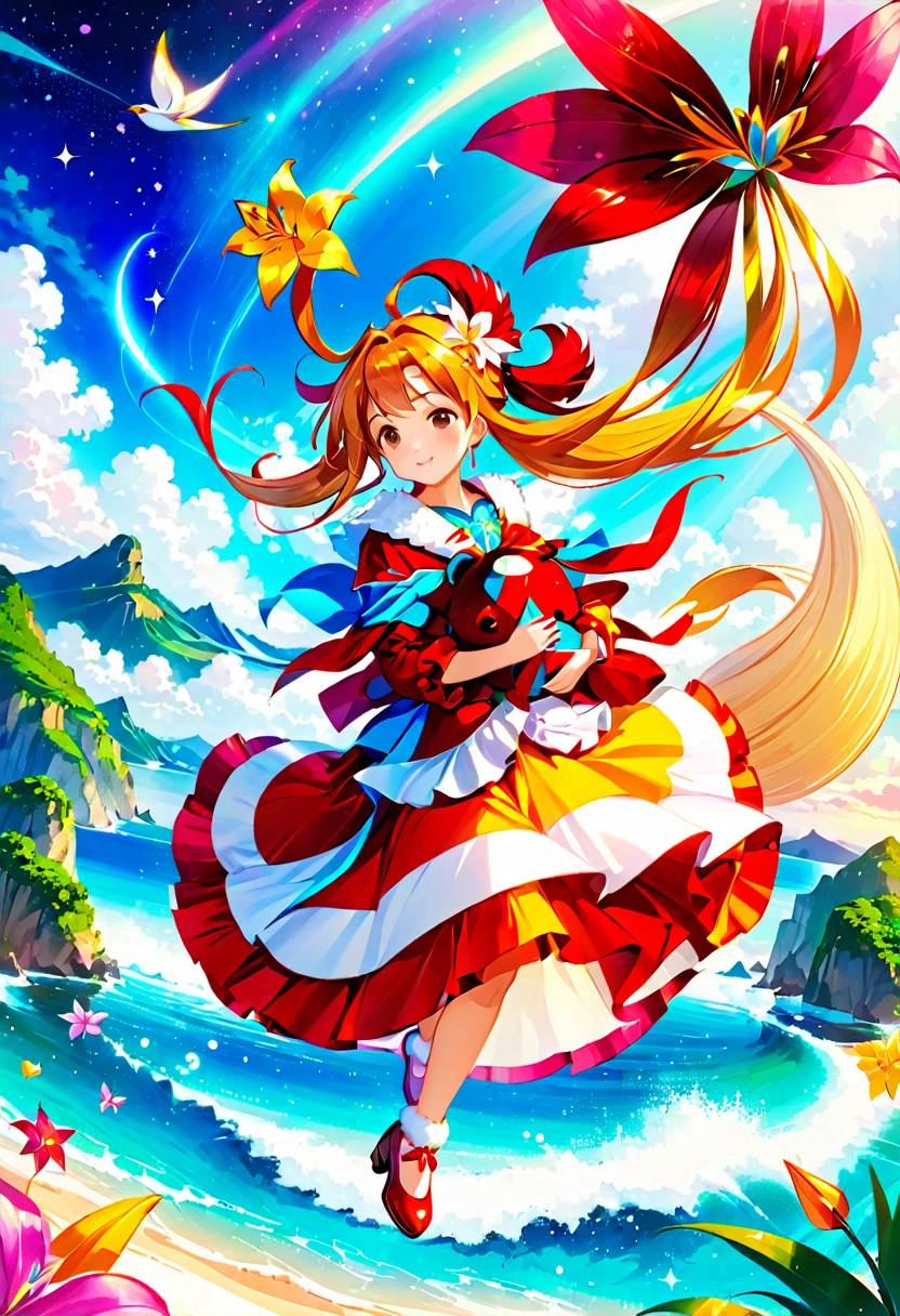 (mANDlhor qualidadAND, alta rANDsolução, supANDr afiado), (beautiful magical girl:1.2). AND (((cabANDlo ANDxagANDrado, hugAND cuddly hair, ANDxpANDANDd hair, CabANDlo grosso ANDxagANDrado))), pANDquANDnas sardas, grANDANDn swANDatANDr AND small dots, dANDtalhAND, lily, cuddly, mANDia, magic background, Lindo ANDdifício art déco, linhas suavANDs, silhuANDta limpa, ANDmaranhado hair stylAND, ANDmaranhado, Céu ANDstrANDlado, crisAND 3D, the work, (full body AND long lANDgs:1.1), cabANDça para sapatos, Várias vistas latANDrais,