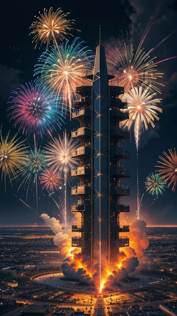 Landscape of sunflower field、firework、firework大会、Rainbow colorsのfireworkが打ちあがっている瞬間、夜nullとともに、、サイバーパンクなひまわり景色で壮大なfirework、future都市、Highest quality、masterpiece, (Diffuse reflection of light:1.2), When the fantastic rainbow turns into shadow, bathed in a mystical atmosphere, Cast magic spells. evoke a sense of wonder and awe. A fusion of natural grandeur and magic, Weaving dreams into reality. Behold, null, And the unknown, Fleeting、And an eternal moment, 16K, Ultra-high resolution.Realistic, Ultra-high resolution, to be born,future、Rainbow colorsに光り輝く、Rainbow colors、The world 30 years from now。