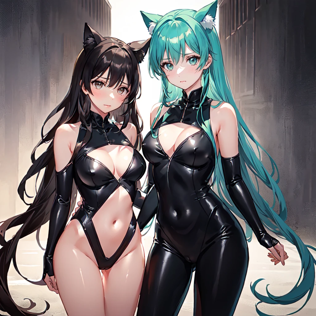 Two women in black catsuits posing for a photo, WLOP and Sakimi-chan, extremely detailed art gelm, wlop and art gelm, range murata and art gelm, style art gelm, art gelm style, art gelm and genzoman, ig model | art gelm, ruan jia and art gelm, 2 girls