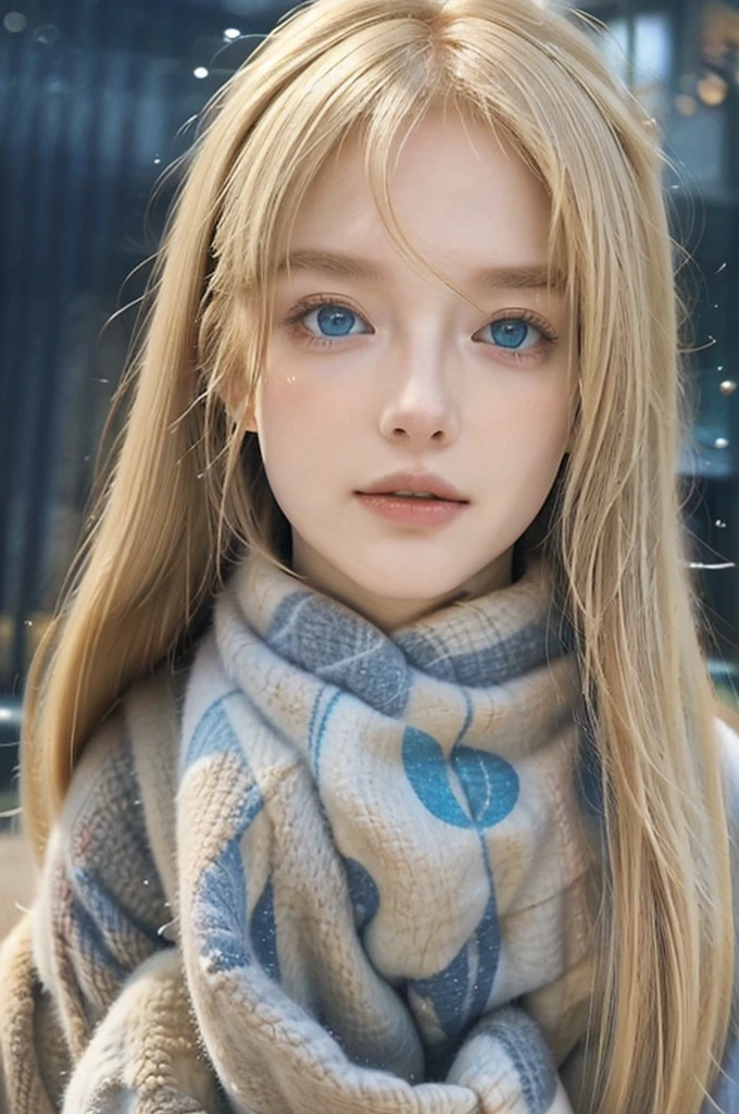 A beautiful woman with blue eyes and blond hair is looking at the starry sky. Your gaze is full of admiration and wonder, while the stars shine brightly in the night sky. Blonde hair reflects the soft starlight, creating a golden halo around your head. The serenity and beauty of the moment are palpable, making the scene look almost magical.