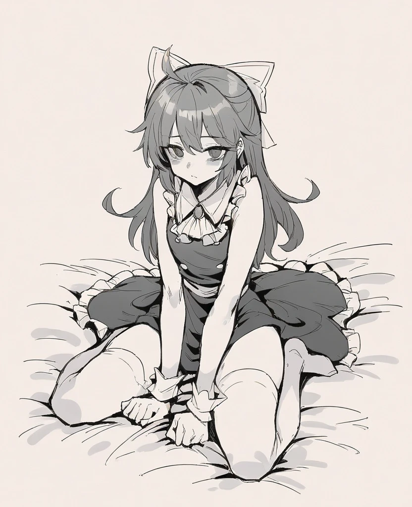 light yellow hair, loose, curly ends, blue eyes, teenage girl, white long sleeves, white miniskirt with pink elements, cute room with soft toys in the background. small breasts, thin waist
the girl is visible in full height, she sits with her knees pressed to her, her hands rest on her bare feet, mortars seen close up