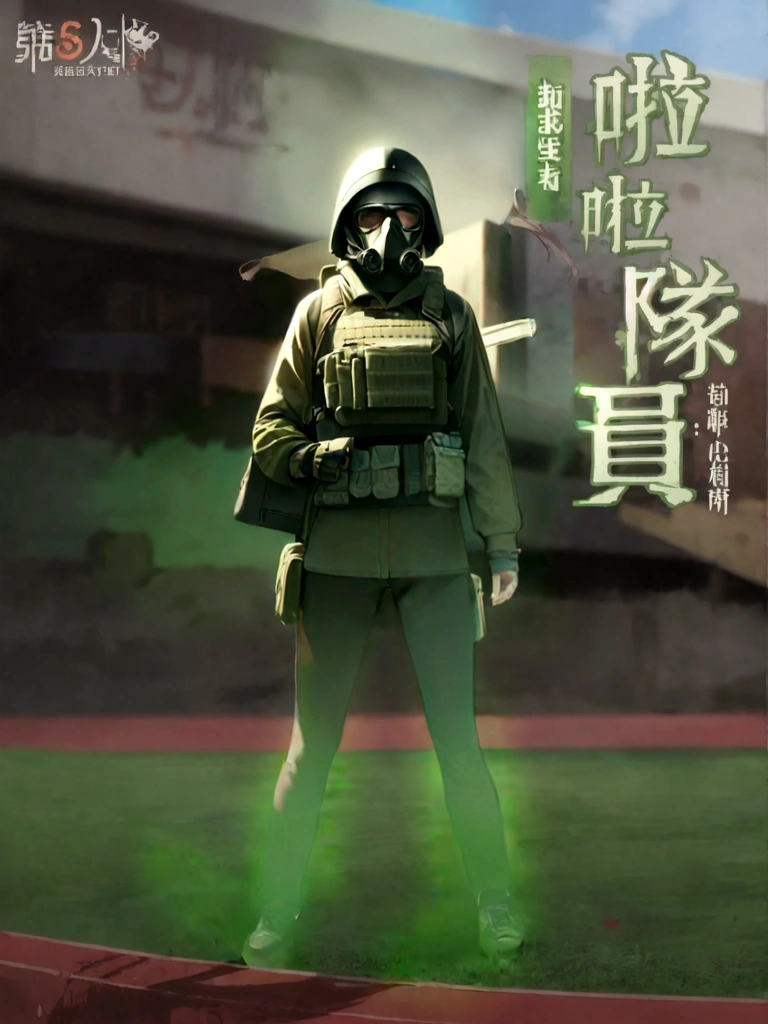 star15mod, (masterpiece), (best quality), (Extremely detailed), (Best Illustration Award),(The best shadow), Looking at the audience, Cowboy shooting, Fiery destroyed city background, Tactical equipment, Tactical Bag, (Gas Mask:0.8), Tactical Armor,