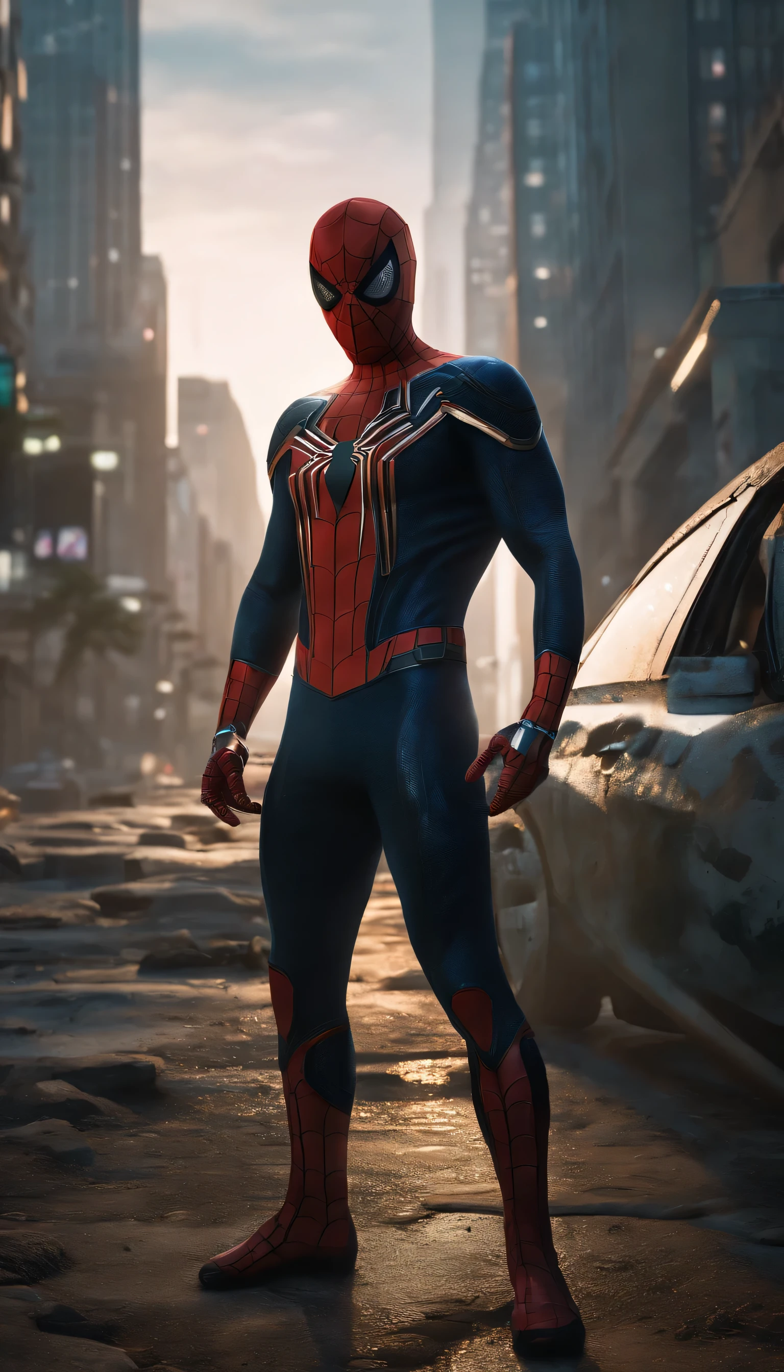 Spiderman as a zombie,(top-quality、8K、32K、masterpiece、nffsw:1.3)、(The ultra -The high-definition)、(Photorealsitic:1.4)、Raw photography,Perfect eyes,Charming perfect figure,actionpose:1.2,Detailed cyberpunk fashion、World of Cyberpunk,depth of fields,blurry backround,、