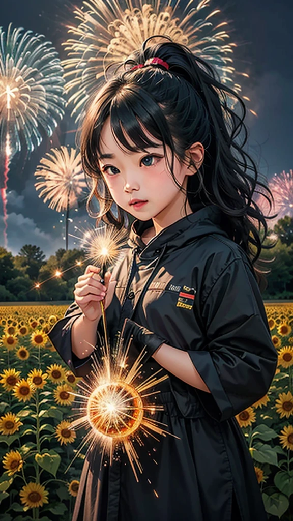 Landscape of sunflower field、firework、firework大会、Rainbow colorsのfireworkが打ちあがっている瞬間、夜nullとともに、、ひまわり景色で壮大なfirework、future都市、Highest quality、masterpiece, (Diffuse reflection of light:1.2), When the fantastic rainbow turns into shadow, bathed in a mystical atmosphere, Cast magic spells. evoke a sense of wonder and awe. A fusion of natural grandeur and magic, Weaving dreams into reality. Behold, null, And the unknown, Fleeting、And an eternal moment, 16K, Ultra-high resolution.Realistic, Ultra-high resolution, to be born,future、Rainbow colorsに光り輝く、Rainbow colors、The world 30 years from now。