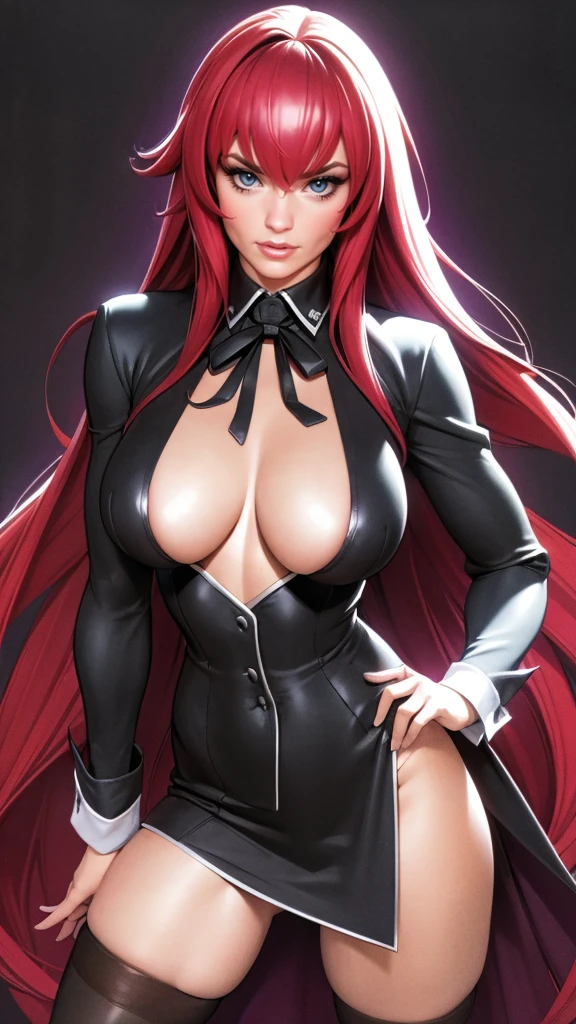 ((masterpiece, best quality)), insaneres, absurdres, solo, looking at viewer,
ANIME_DxD_Rias_Gremory_ownwaifu,
1girl, bangs, long hair, red hair, breasts, large breasts, rias gremory, blue eyes, hair between eyes, very long hair, collarbone, hair intakes, hair over breasts,
black capelet, black corset, collared shirt, kuoh academy , layered skirt, underbust, , skirt, shirt, long sleeves, purple skirt, ribbon, miniskirt, neck ribbon, thighhighs, black ribbon,
(contrapposto, hand on hip)depth of field, vanishing point, garden, sidelighting,