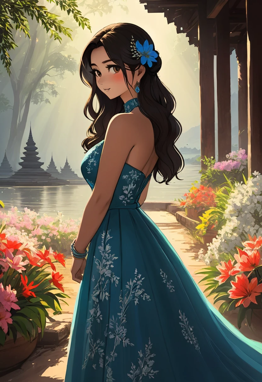 Myanmar girl  big ass Myanmar dress Flower drawing very detail, soft lighting glow effect, cinematic look, beautiful hair
