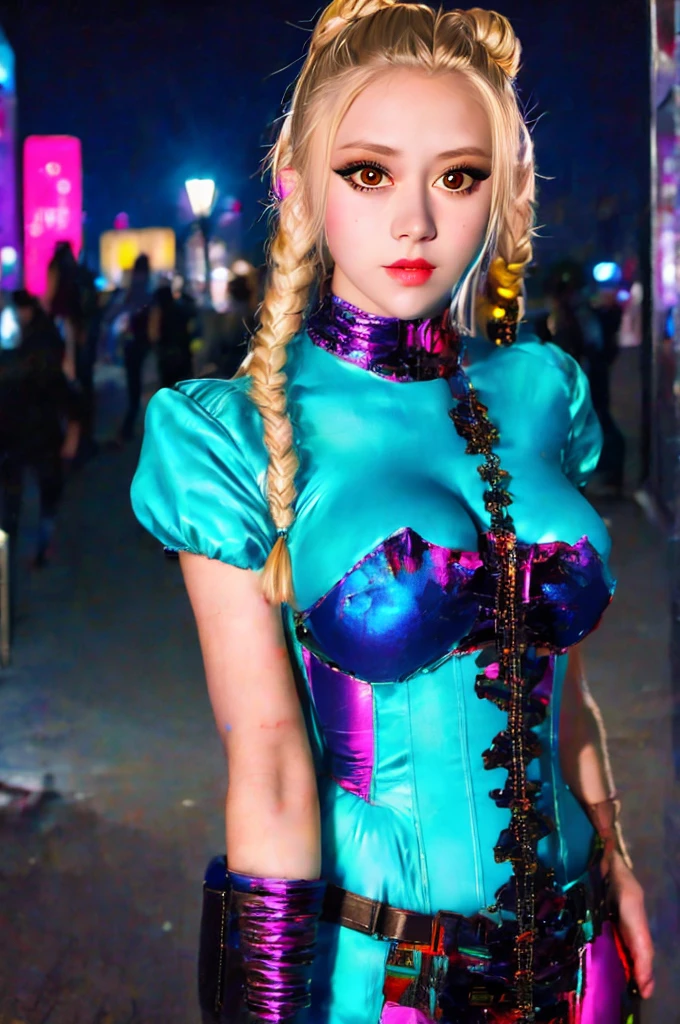 (best quality, masterpiece1.2), (detailed eye:1.2), complex detail, depth of field, 1girl, city, cyberpunk, neon, neon lights, night, moon,