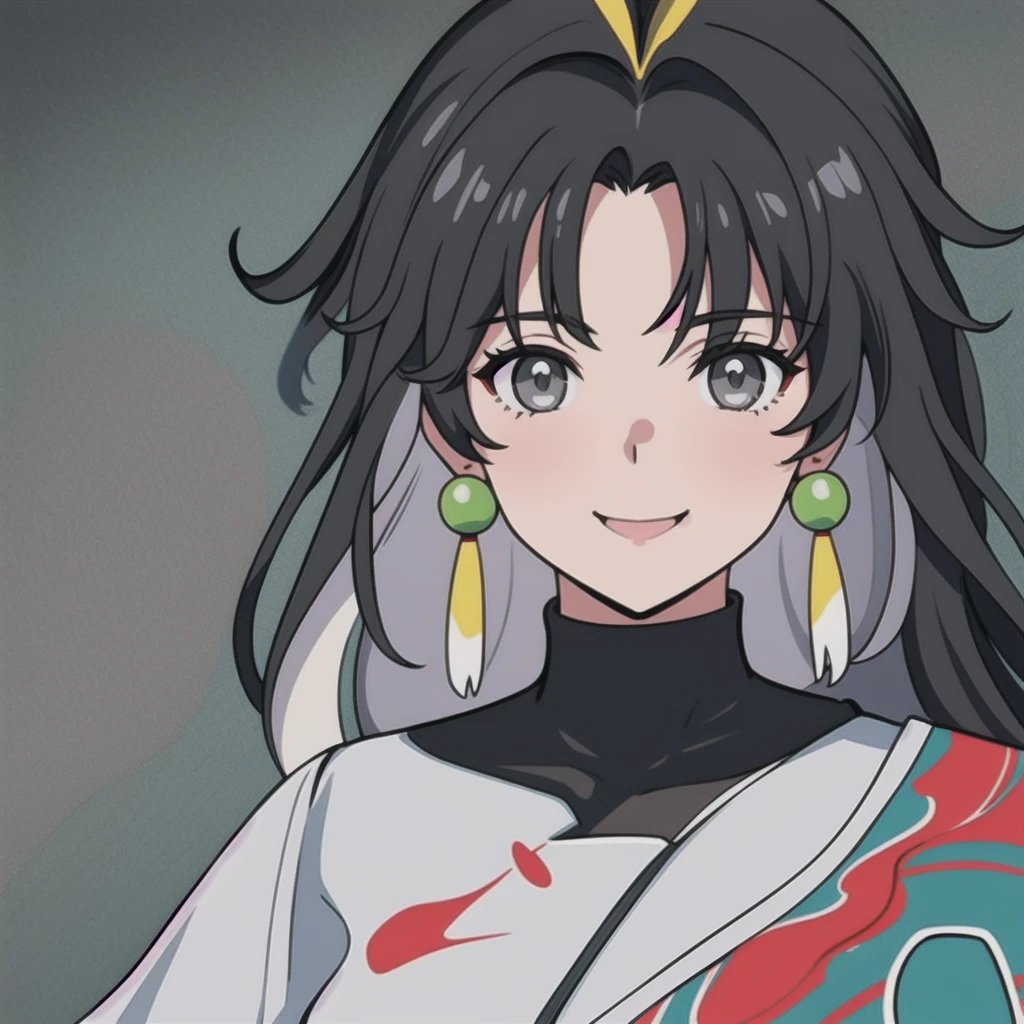 anime girl, smiling, black hair, white highlights, jianxin, wuthering waves, jianxin wuthering waves, grey eyes, green shirt, 1girl, masterpiece, (beautiful and aesthetic:1. 5), thick black lineart, clean lineart, perfect lineart, variable lineart, thick lineart, clean anime outlines, intense line art, bold lineart, sharp lineart, heavy lineart, line art, best quality, high quality, high details, super detail, best quality, ultra-detailed, colourful, saturated colours, dynamic lighting, HD,