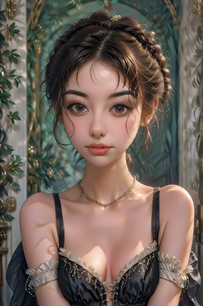 Alizée Lyonnet, wearing French maid costume  clothes transparent. professionally retouched, soft lighting, realistic, smooth face, perfect eyes, sharp focus on eyes, 8 k, high definition, insanely detailed, intricate, elegant. in a natural background.