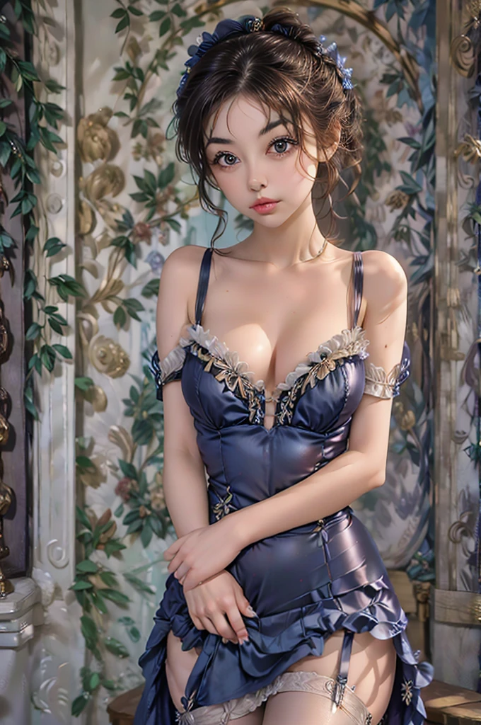 Alizée Lyonnet, wearing French maid costume sexy clothes transparent. professionally retouched, soft lighting, realistic, smooth face, perfect eyes, sharp focus on eyes, 8 k, high definition, insanely detailed, intricate, elegant. in a natural background.