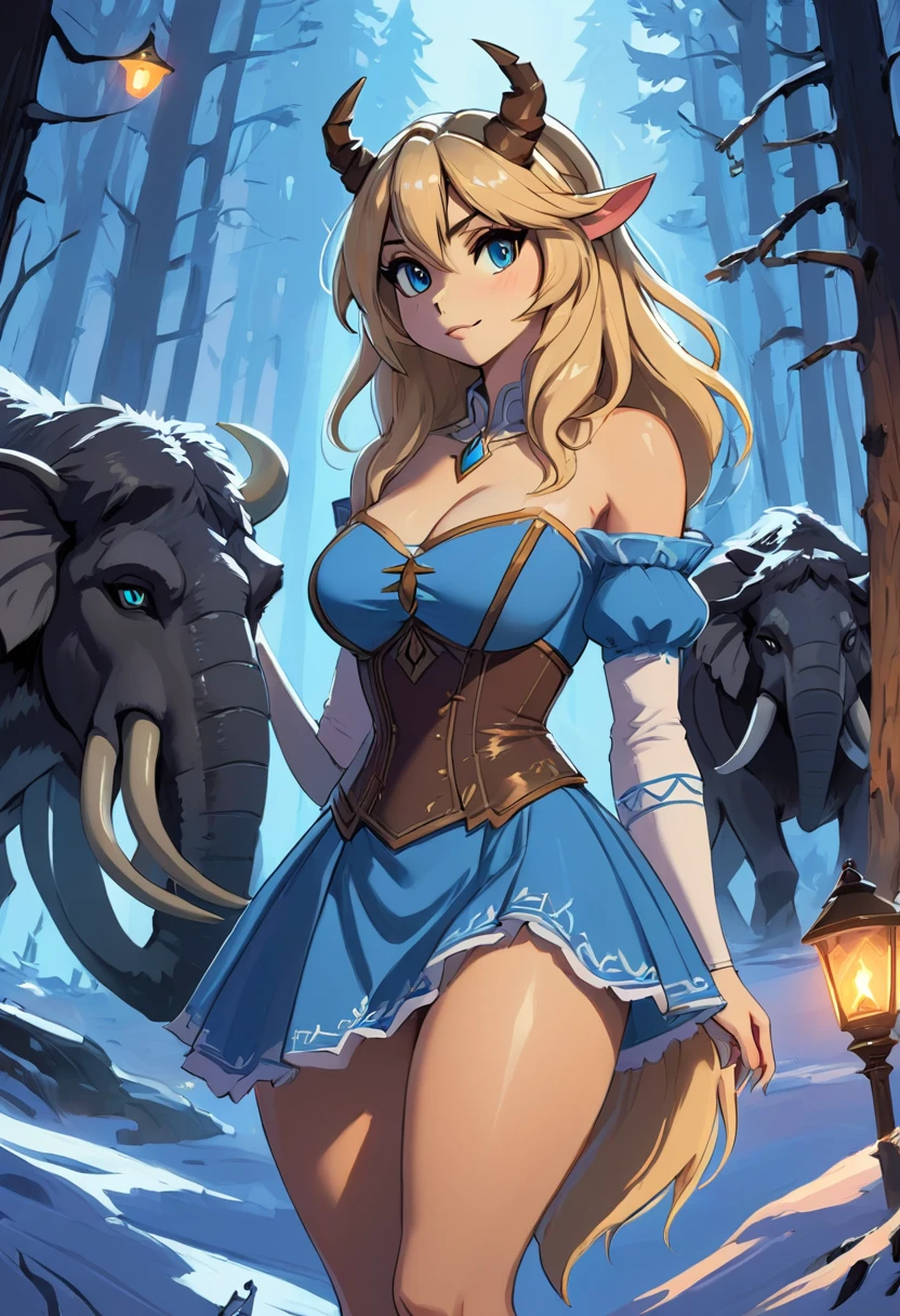 Colored pencil sketch with a hybrid fairytale and science fiction theme. The scene features an extremely beautiful model, a 20-year-old female a beautiful woolly mammoth deer woman appears with a humanoid, furry appearance and large elephant-shaped ears. She has bright eyes, thick fleshy lips, and a wide smile, with long blonde hair, realistic and perky breasts, and visible cleavage. She wears a Renaissance-era dress and stands in a sexy pose, smiling widely with detailed, wide eyes and an alluring gaze. The art style is ultra HD, rococo-inspired fantasy art with intricate details, showcasing her cute, charming expression and ideal figure. She has large, youthful, well-shaped breasts and an attractive, showcased ass, a slim waist, and a fit body with full, luscious lips. Warm lights illuminate the dreamy forest at night where she stands, with fluffy hair and a delicate, realistic face.
Incorporate a photorealistic blend of Scarlett Johansson, Alison Brie, and Selena Gomez with a symmetrical face, detailed in 8K high resolution, top-quality artistry in the style of "Breath of the Wild." The masterpiece features graphite shading, stencil marks, and airbrushed acrylic paint.