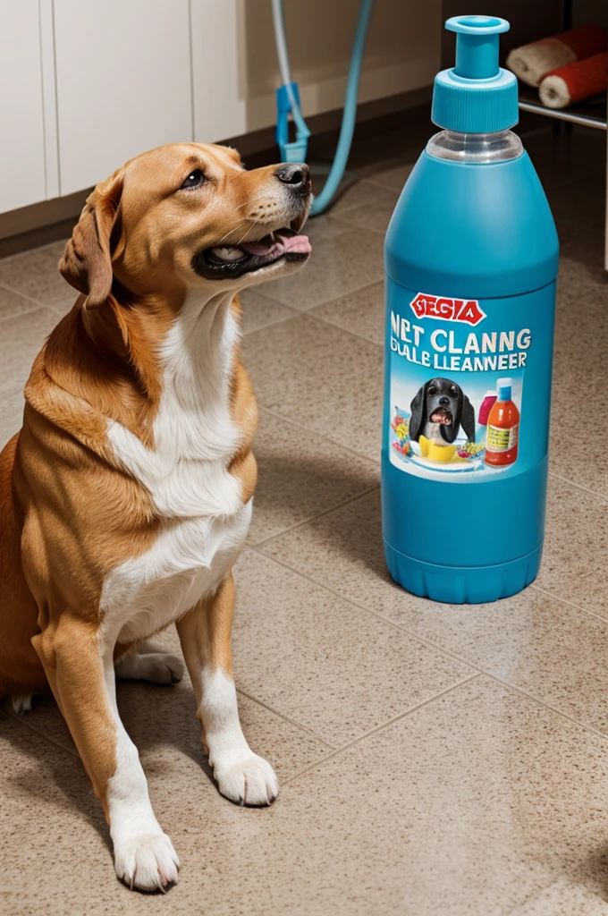 Generate me a cleaning bottle that says not again is for pets 