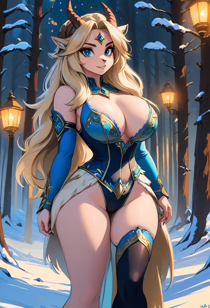 Colored pencil sketch with a hybrid fairytale and science fiction theme. The scene features an extremely beautiful model, a 20-year-old female a beautiful woolly mammoth deer woman appears with a humanoid, furry appearance and large elephant-shaped ears. She has bright eyes, thick fleshy lips, and a wide smile,  with long blonde hair, realistic and perky ???????, and visible cleavage. She wears a Renaissance-era dress and stands in a ???? pose, smiling widely with detailed, wide eyes and an alluring gaze. The art style is ultra HD, rococo-inspired fantasy art with intricate details, showcasing her cute, charming expression and ideal figure. She has large, youthful, well-shaped ??????? and an attractive, showcased ???, a slim waist, and a fit body with full, luscious lips. Warm lights illuminate the dreamy forest at night where she stands, with fluffy hair and a delicate, realistic face.

Incorporate a photorealistic blend of Scarlett Johansson, Alison Brie, and Selena Gomez with a symmetrical face, detailed in 8K high resolution, top-quality artistry in the style of "Breath of the Wild." The masterpiece features graphite shading, stencil marks, and airbrushed acrylic paint.

