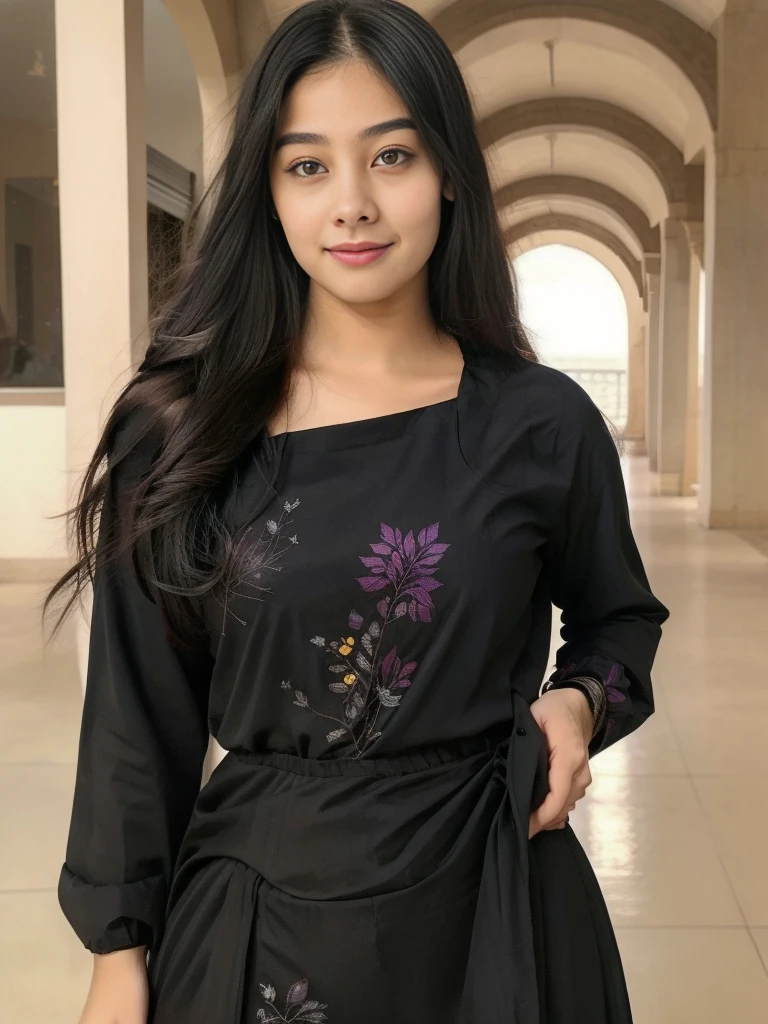 lovely cute young attractive age girl, 18 years old, cute, an Instagram model, long black_hair, colorful hair, winter, dacing, wear salwar kameez