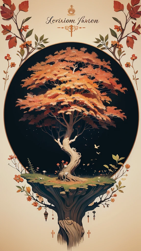 circular tree,four seasons,spring,summer,autumn,winter,leaves,roots,branches,trunk,ornate border,decorative,digital illustration,artwork,movement,time,swirling background,dark background,vibrant colors,natural,life cycle,growth,change,nature,life,peace,harmony,spirituality,symbolism,digital art,illustration,painting,graphic design,art,design,digital media,online art,visual art,fine art,fantasy