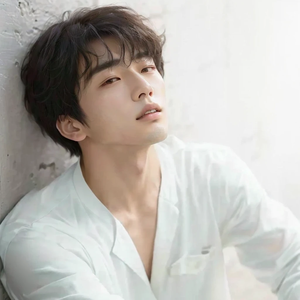 blurred image of a man leaning against a wall with his hand on his hip, Jungkook, hyung tae, cai xukun, thanjun chengt, than, by Tadashi Nakayama, Yuya Nagai, Jinyoung Shin, ten lee, ((tatsuro yamashita)), Hong Jun Hyung, hyung tae kim, Jimin, macoto takahashi