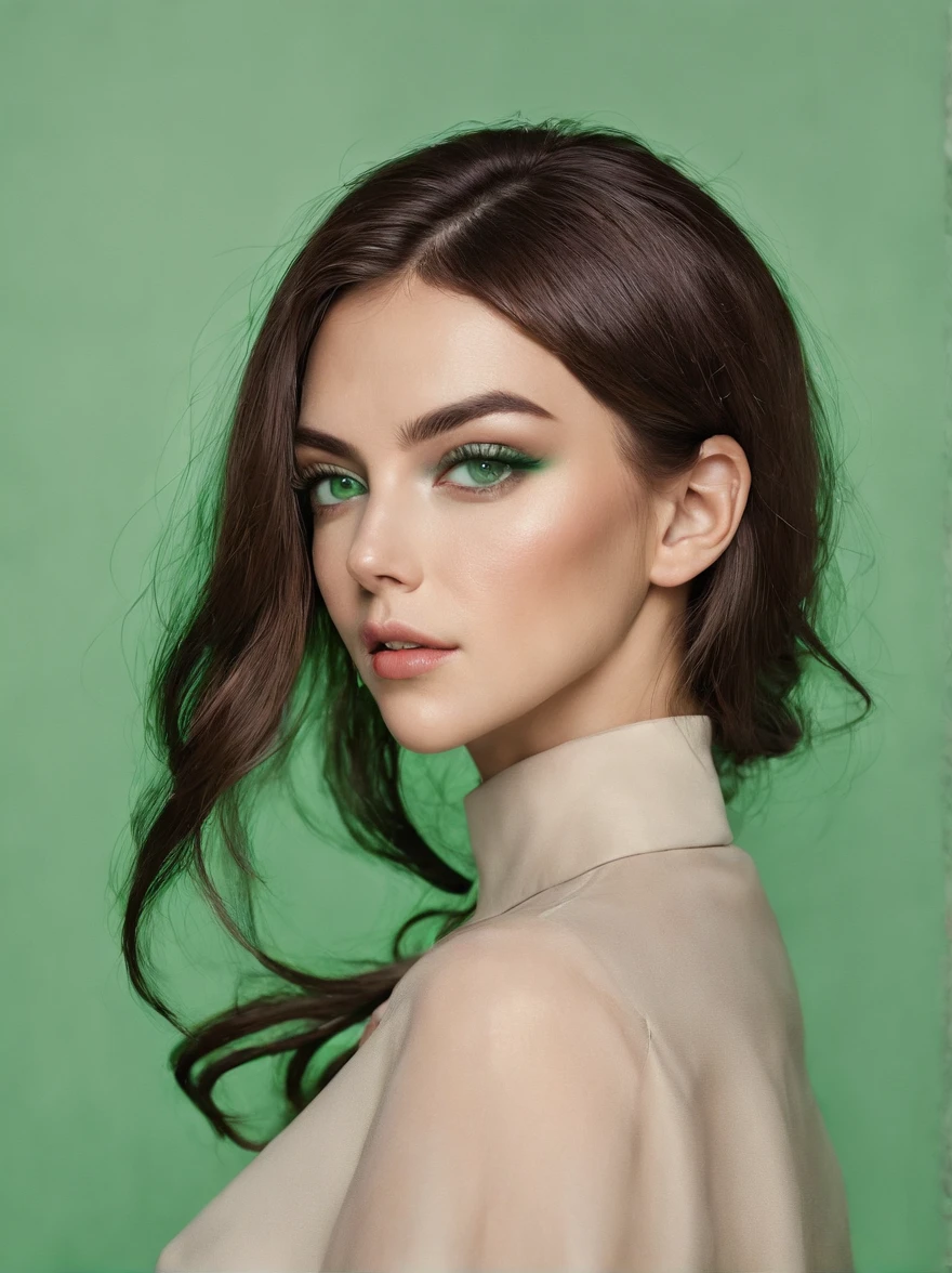 Woman, brunette, portrait, upper body, gorgeous face (((green eyes))), (soft makeup), (latina:0.8, irish:1.2)
