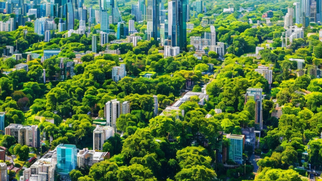 a beautiful big city in the middle of nature, a large metropolis surrounded by lush vegetation, skyscrapers among towering trees, modern architecture that blends perfectly with natural landscapes, a vibrant urban landscape with parks and gardens, a bustling urban oasis, urban landscape , cityscape, photorealistic, 8k, high quality,
