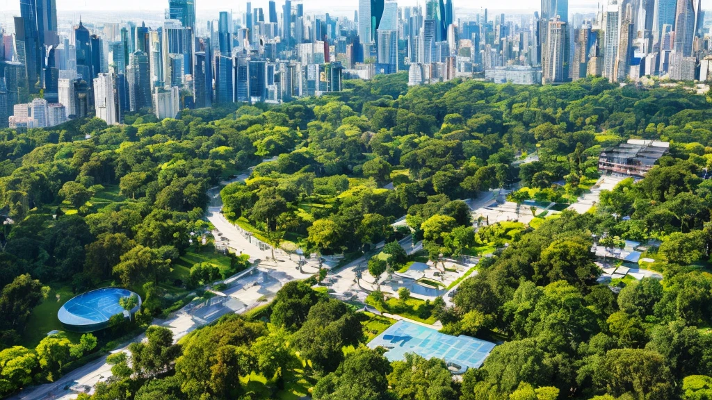 a beautiful big city in the middle of nature, a large metropolis surrounded by lush vegetation, skyscrapers among towering trees, modern architecture that blends perfectly with natural landscapes, a vibrant urban landscape with parks and gardens, a bustling urban oasis, urban landscape , cityscape, photorealistic, 8k, high quality,