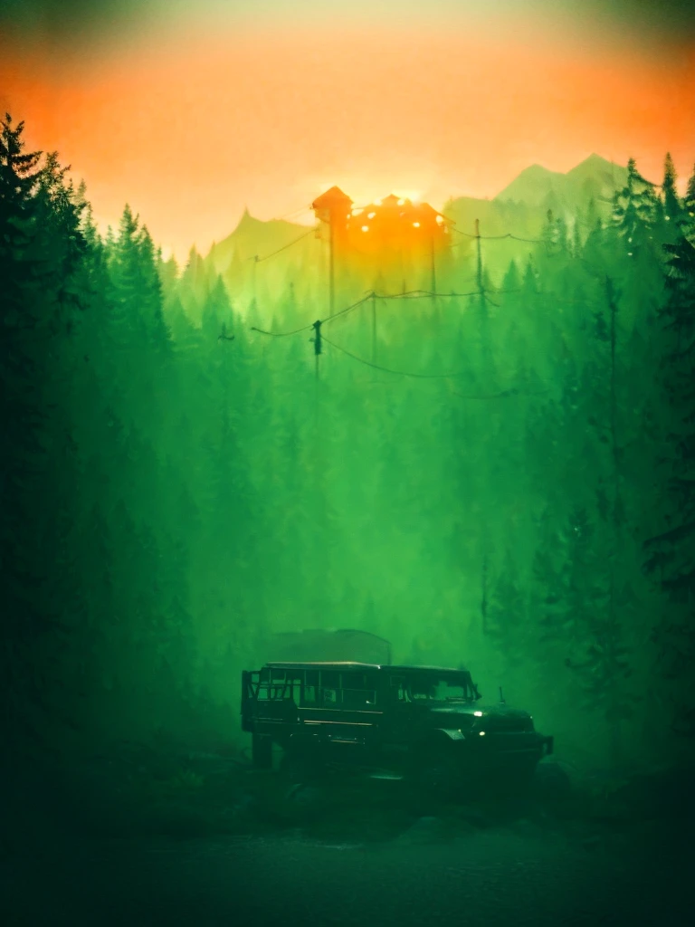 A rugged orange 4x4 vehicle drives through a muddy, rocky path in a lush, green jungle. Rain is falling, and the vehicle is covered in mud. The image is framed by tall trees and mountains in the distance. Write without spelling mistake, The text "ONE LIFE LIVE IT" is superimposed on the image.The mood is adventurous and exciting. The style is realistic and cinematic, with a focus on the vehicle and the natural beauty of the surroundings. The image is shot from a low angle, emphasizing the size and power of the vehicle. The lighting is soft and natural, with a focus on the rain and the lush greenery. The colors are vibrant and saturated, with a focus on the orange of the vehicle and the green of the jungle. The image is rendered in high detail, with a focus on the texture of the mud and the leaves. The background is blurred, drawing the viewer's attention to the vehicle and the path ahead.