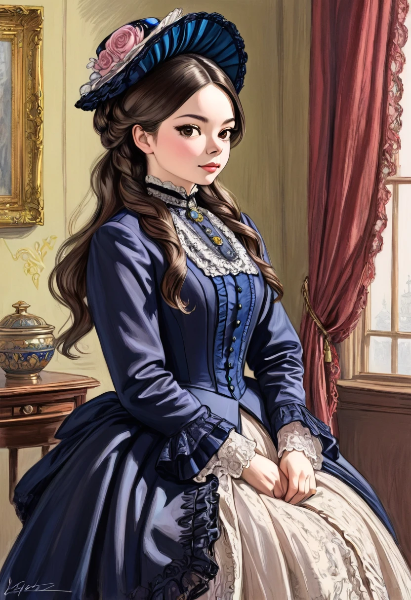 A colored pencil sketch of a beautiful victorian women. Looks like Miranda Cosgrove.