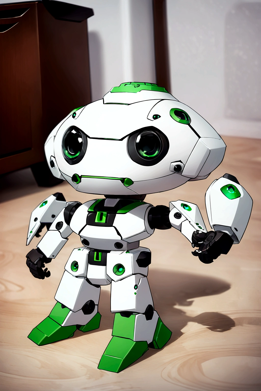 I want you to place this robot from the front and put a white background in the image